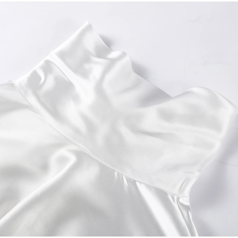 Satin Mini Dress  Scarf Collar Batwing Sleeve