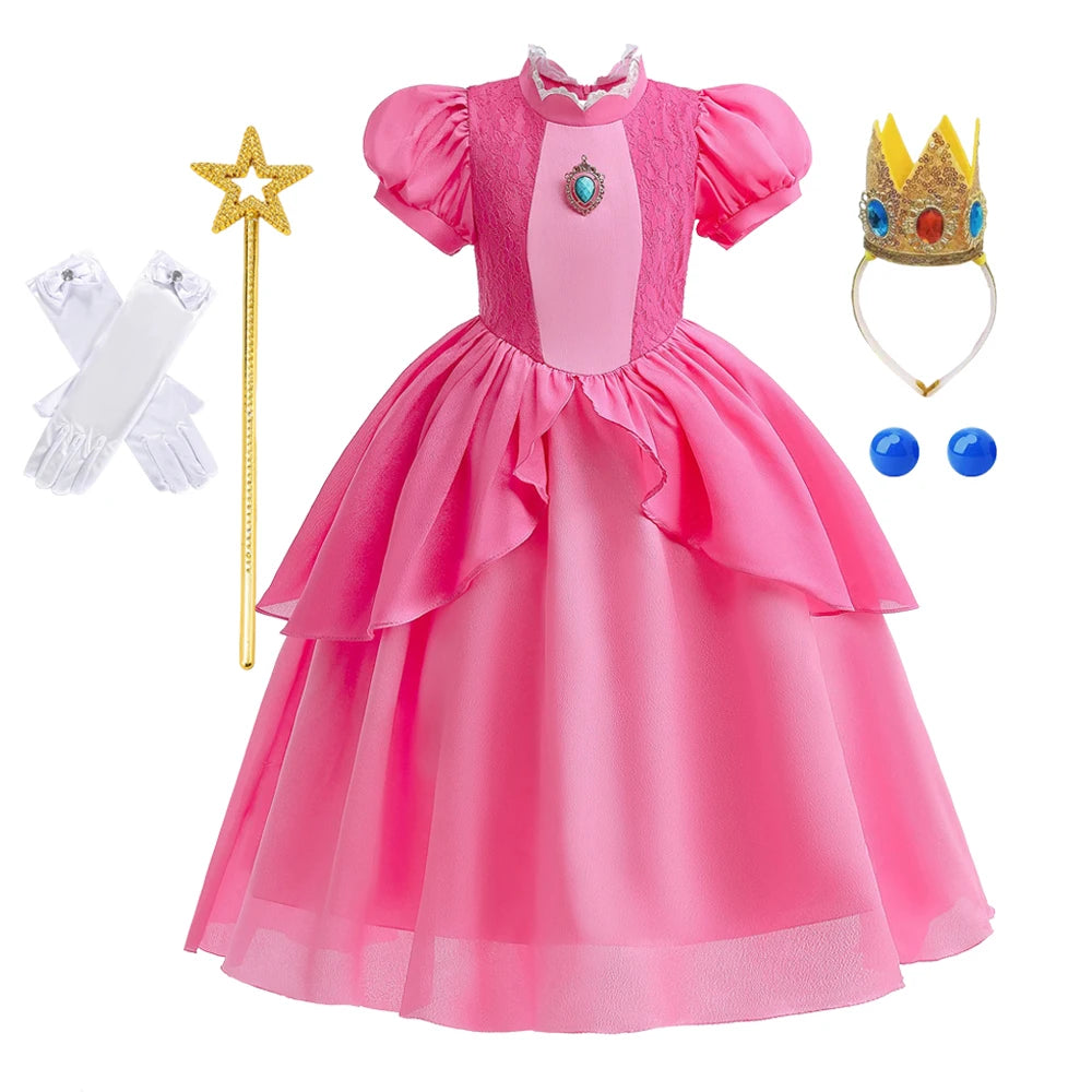 2026 Movie Girls Princess Dress Up Rosalina Peach Cosplay Outfit Children Girl Halloween Cosplay Costume Gown