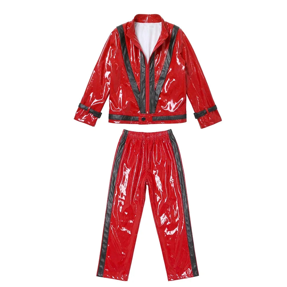 Michael Red Leather Jacket Pant Set