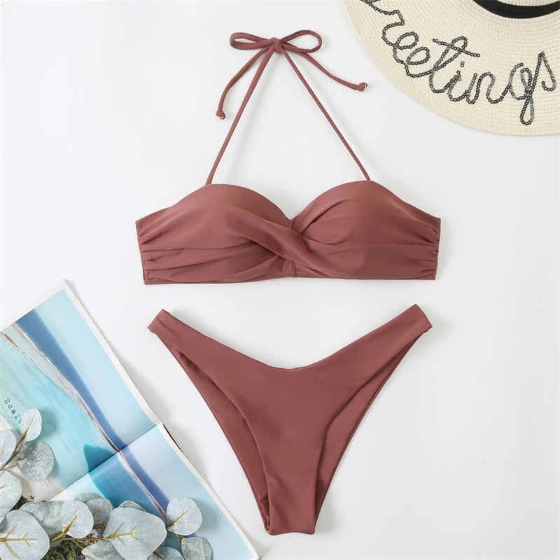 Bikini Swimsuit High Waist Thong Bathing Suit Two Pieces