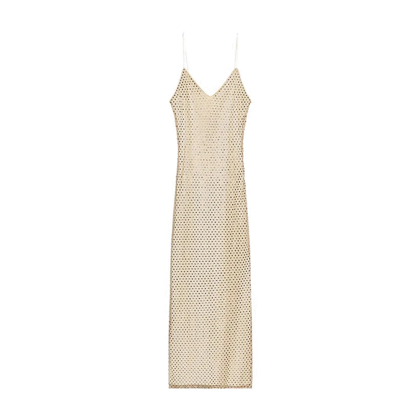 Diamond Halter Backless V Neck Dress