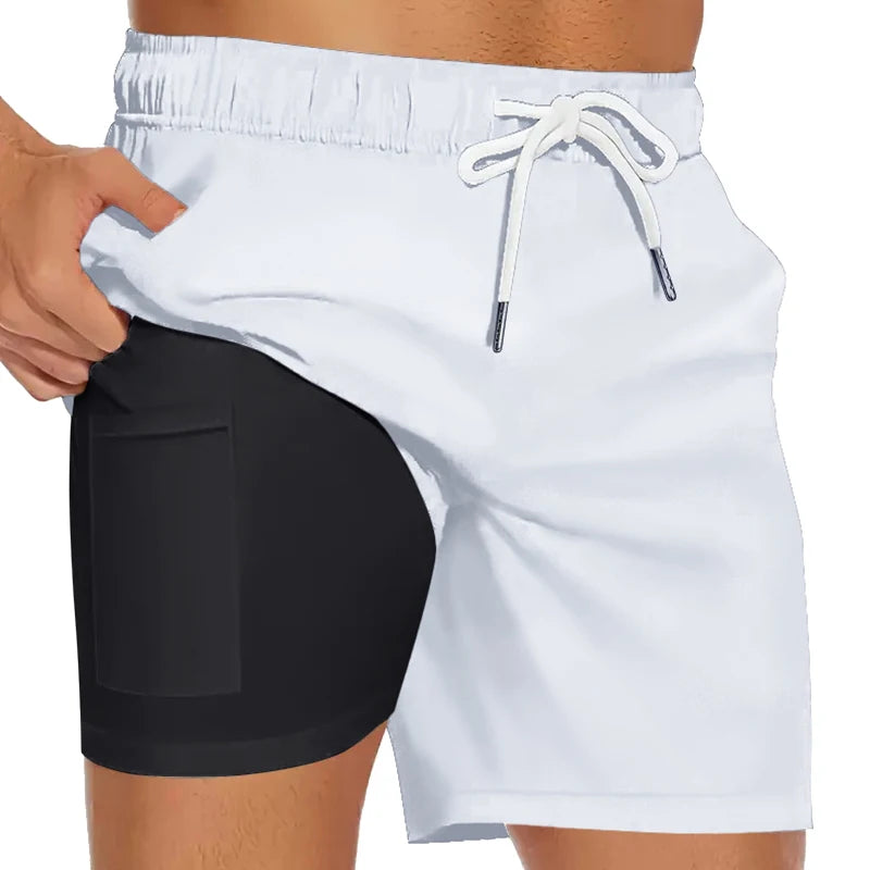 Mens Swim Trunks with Compression Liner Phone Pocket