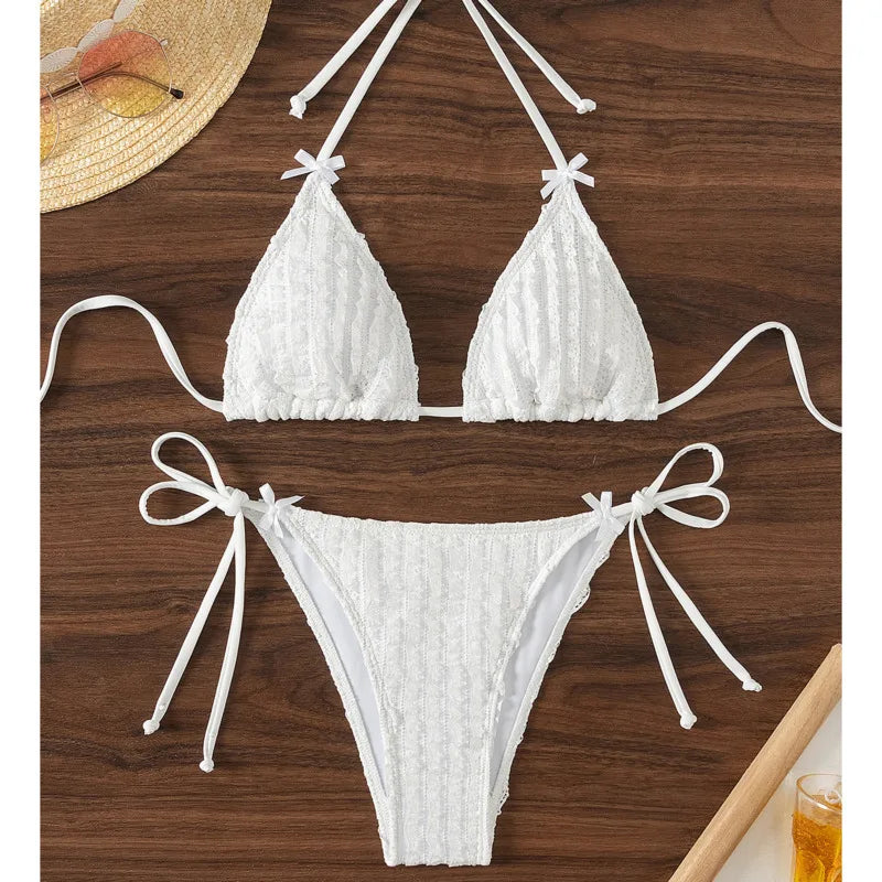 White Bow Sexy Bikinis Swimsuits