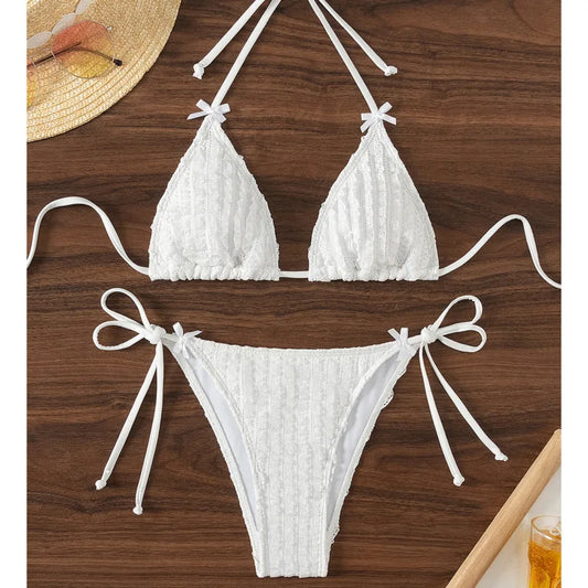 White Bow Sexy Bikinis Swimsuits