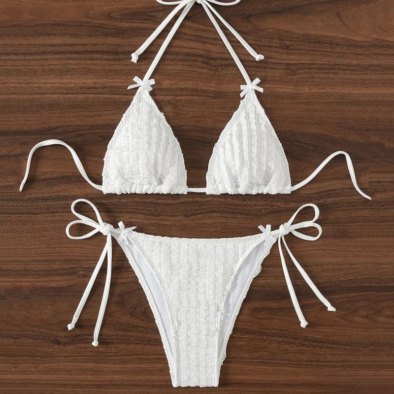 White Bow Sexy Bikinis Swimsuits