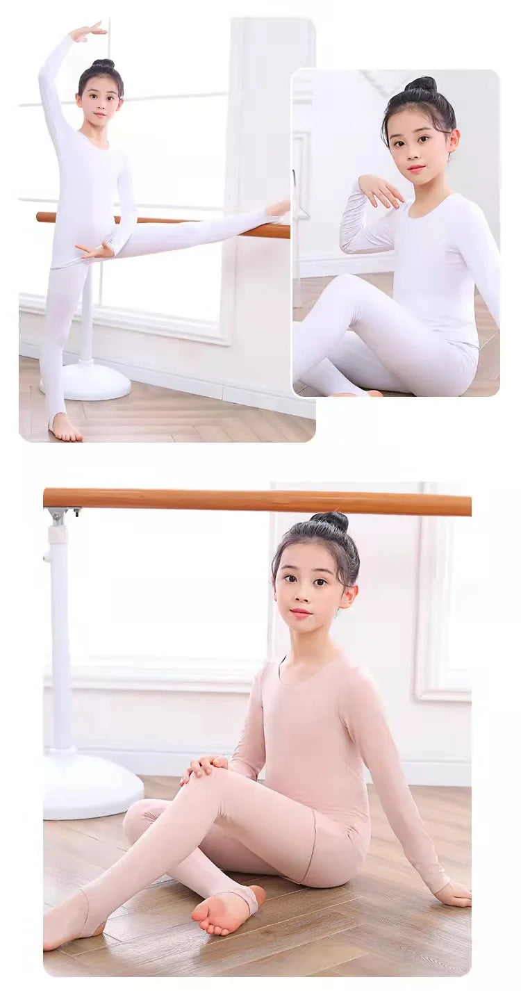 Spring Autumn Dancewear Kids Thermal Underwear Stretchy Girls Tight Underwear 2-14 Years Thin Base Performances Teen Clothes Set
