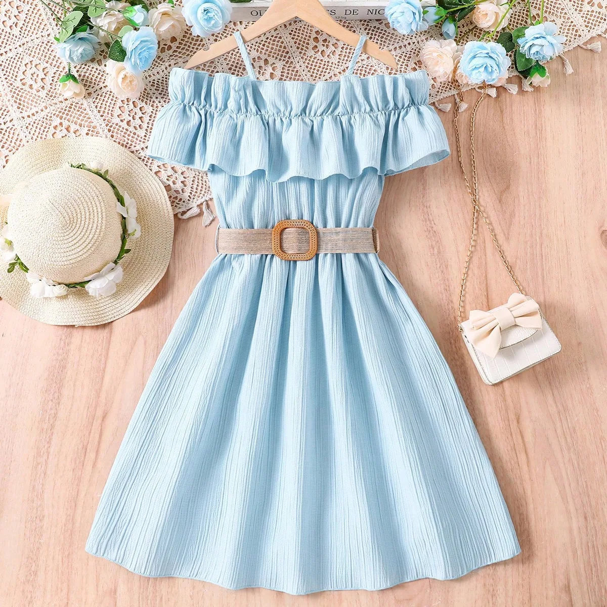 Dresses One-line Shoulder Strap Patchwork Lace Dress