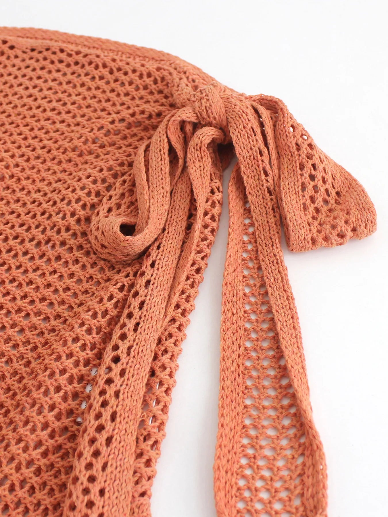 Women's Knitted Short Skirt with Hollow Straps and Slit, Sexy Beach Coverup Shirt for Summer