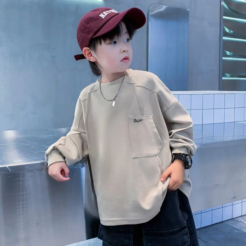New Boys Sweatshirts 8 10 12 14Years Old Children Pullover Cotton Long Sleeve Korean Clothes Spring Fall Casual Sweatshirts Tops