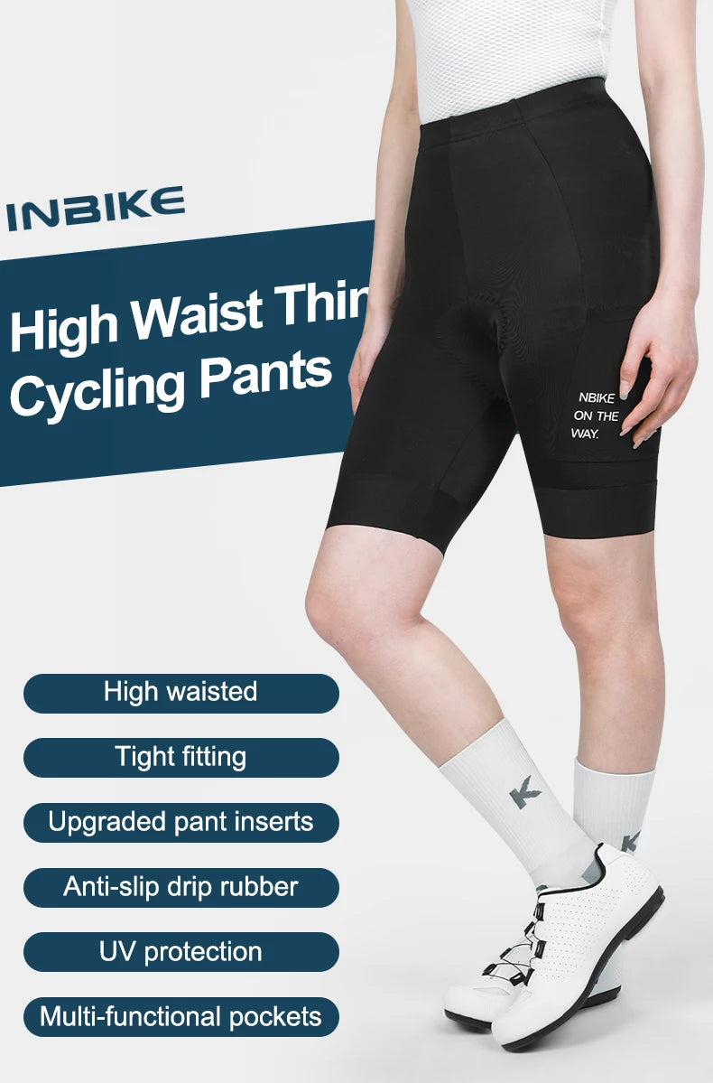 INBIKE Cycling Shorts Women's Summer New High-waist Pocket Bicycle Road MTB Outdoor Cycling Breathable Shock-absorbing Bib Short