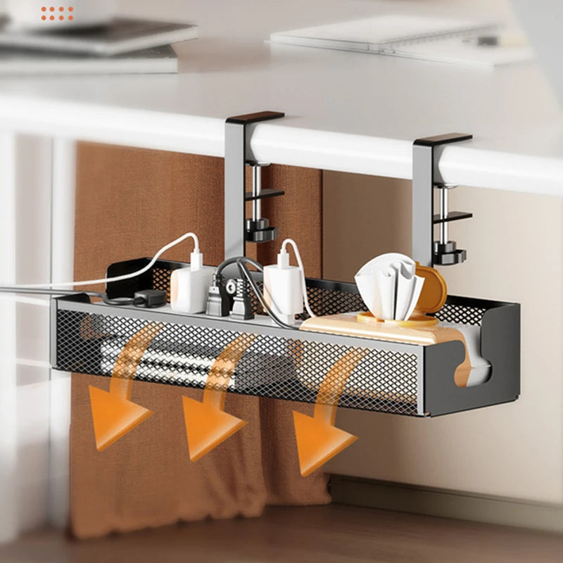 No Drilling  Under Desk Cable Management With Clamp Retractable Power Strip Cord Holder