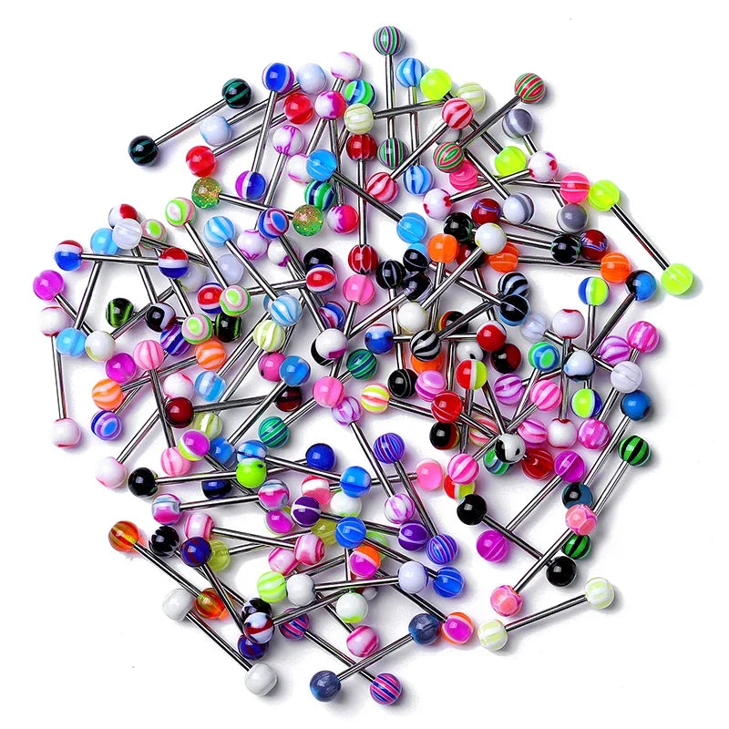 Mixed Color Acrylic Tongue Piercing for Women 316L Stainless Steel