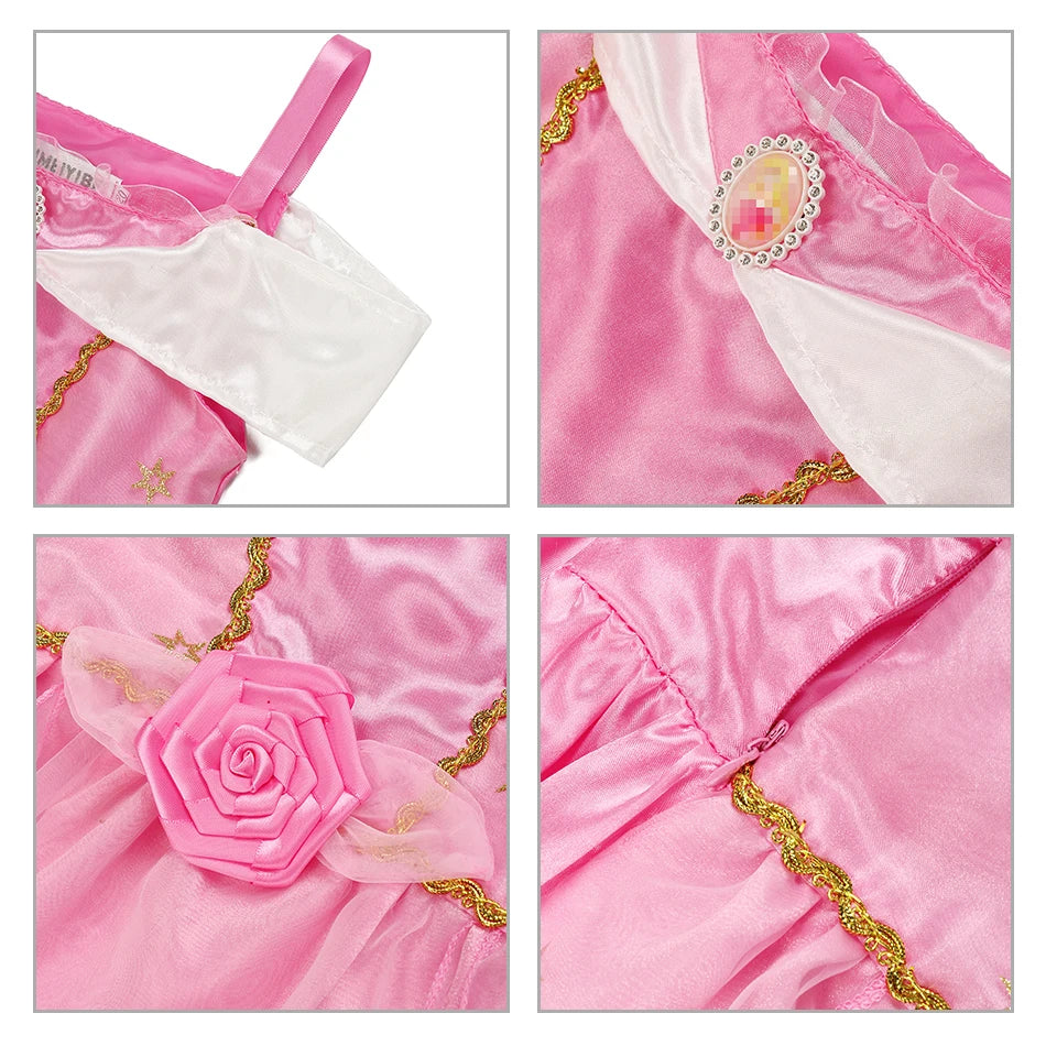 Muababy Princess Dress for Girls Aurora Belle Elsa Jasmine Cosplay Costume Party Halloween Carnival Outfit Kids 2-8Y Vestido