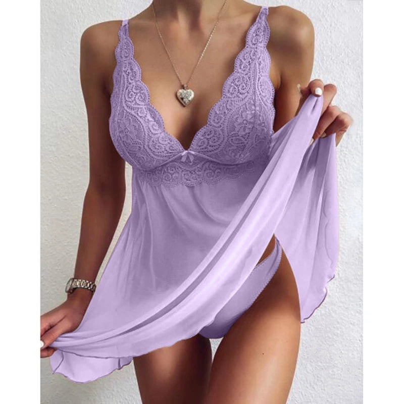 Sexy Summer Solid Color Deep V-neck Pajamas Women's Fashion Cute Lingerie Clothing Soothing Soft Sleeveless Mini Skirt Set