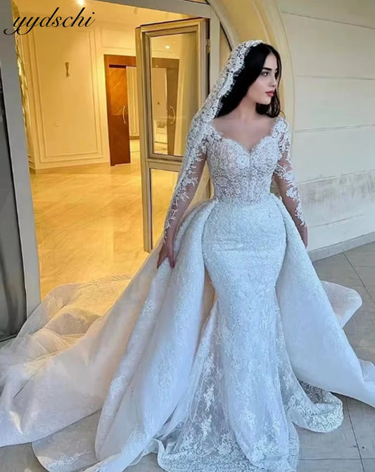 Mermaid Wedding Dresses Lace Appliques Full Sleeves