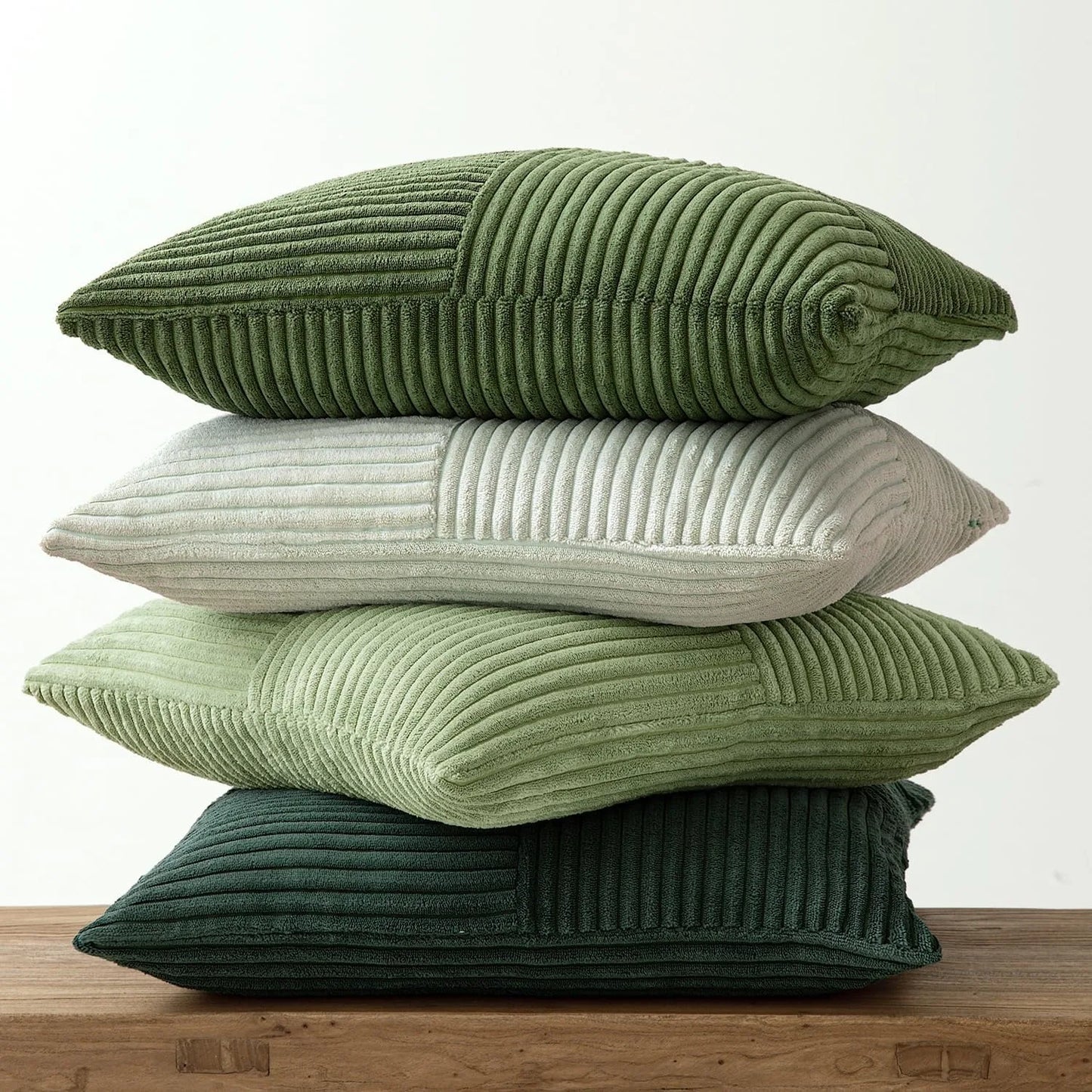 Green Corduroy Striped Decorative Throw Pillow Cover 45x45CM Mordern Spring Nordic Pillow Cases for Couch Sofa Living Room Bed