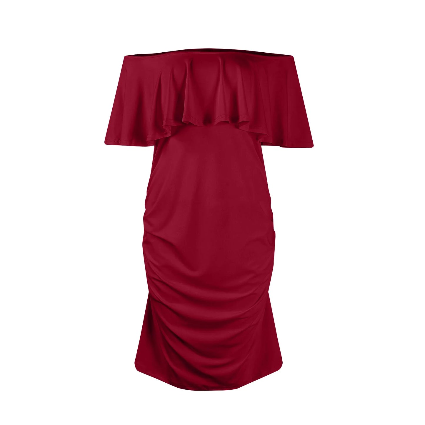 Pregnant Women Pregnancy Dress Fashion Short Sleeve Slash Neck Solid Ruffles Mama Dress Maternity Clothing Dresses