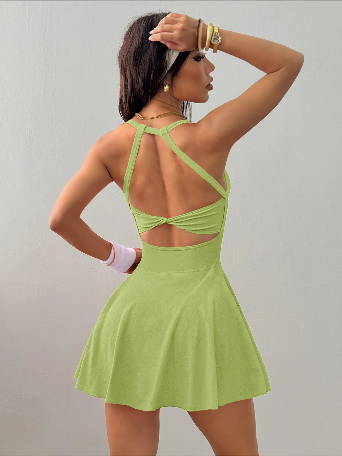 Women Naked Feel Yoga Tennis Dress With Pockets Quick Dry Breathable Anti-Exposure Running Fitness Sports Dress