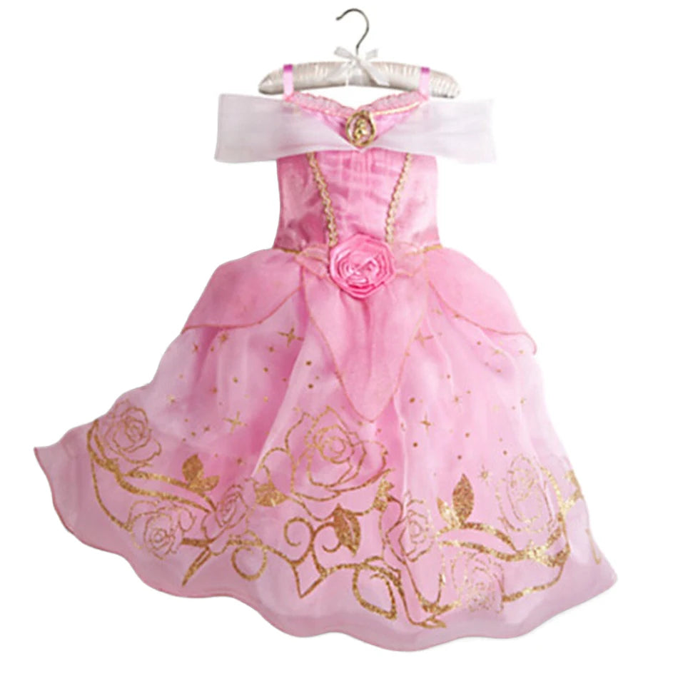 Muababy Princess Dress for Girls Aurora Belle Elsa Jasmine Cosplay Costume Party Halloween Carnival Outfit Kids 2-8Y Vestido