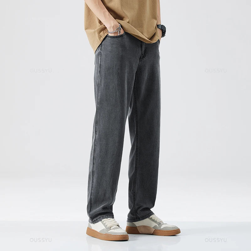 Thin Soft  Fabric Men's Jeans Classic Straight Denim Pants