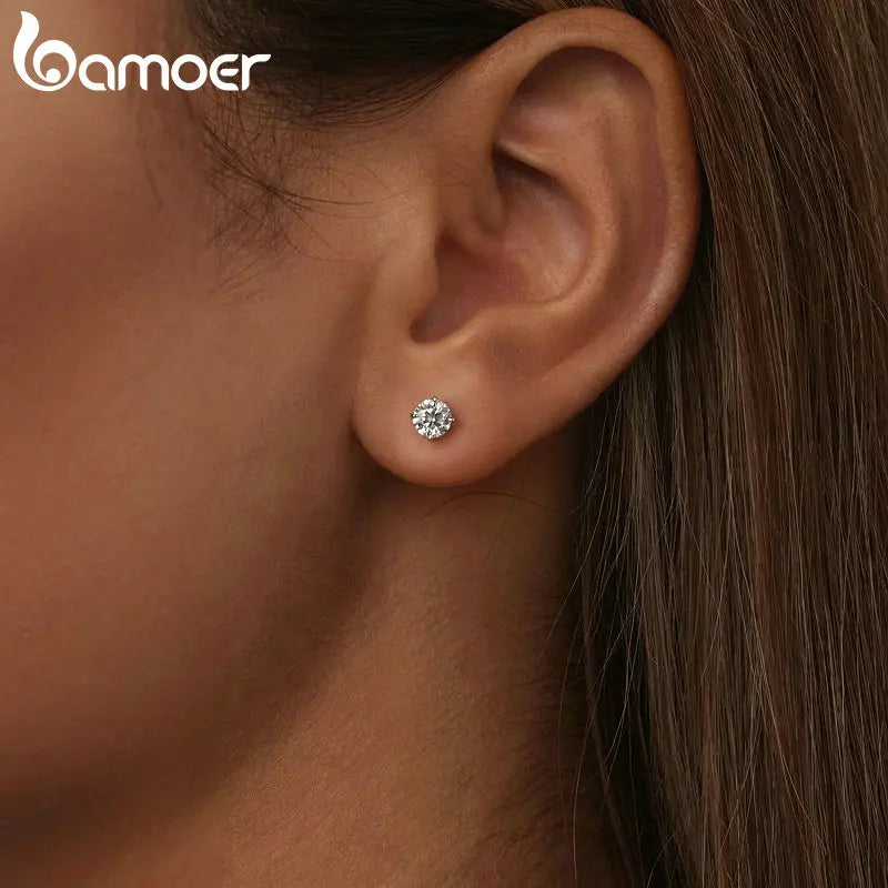 Classic Moissanite Earrings, 925 Silver Brilliant 4 Prongs Round Cut