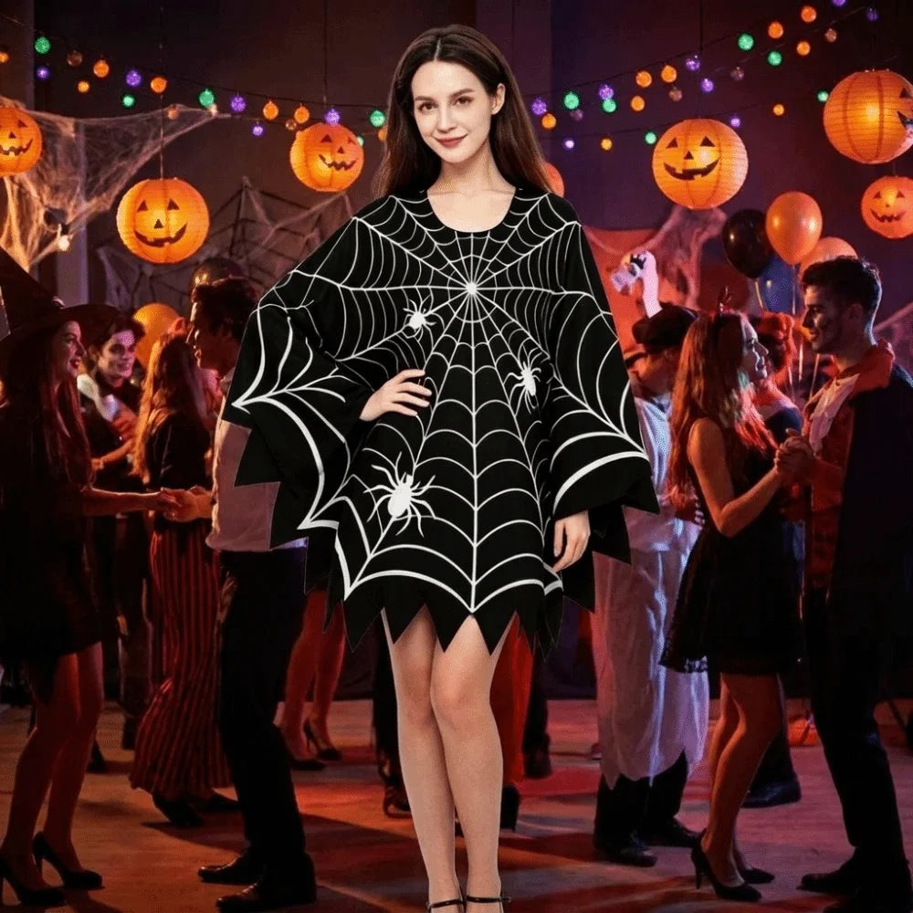 Cosplay Costume Scary Halloween Spider Web Cloak Creepy Black Shawl Poncho Cape Cosplay Party Costume Carnival Costume