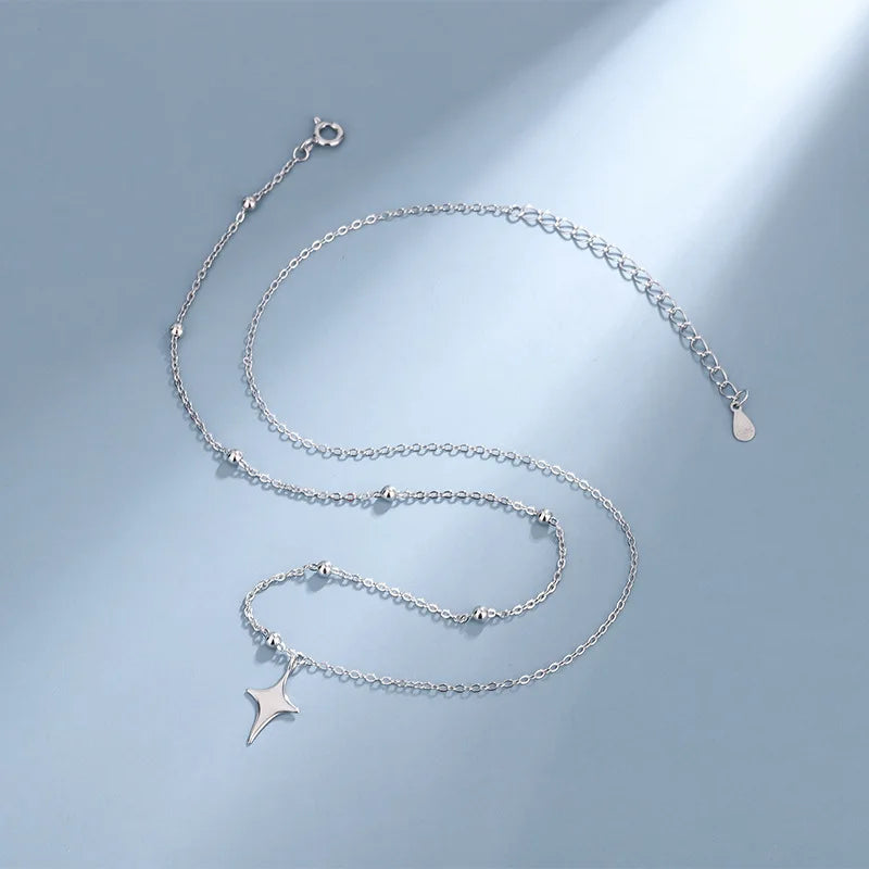 925 Sterling Silver Cross Necklace Star Asymmetric
