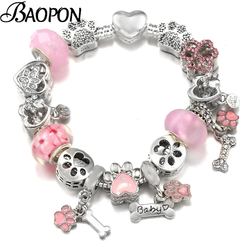 Hollow Foot Beads Charm Bracelets