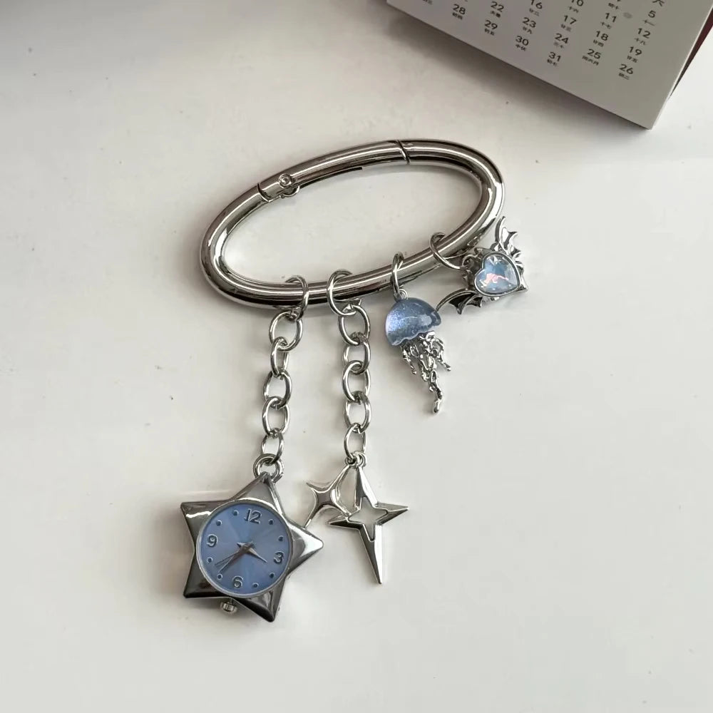 Star Pocket Adjustable Watch Clock Keychain Zinc Alloy