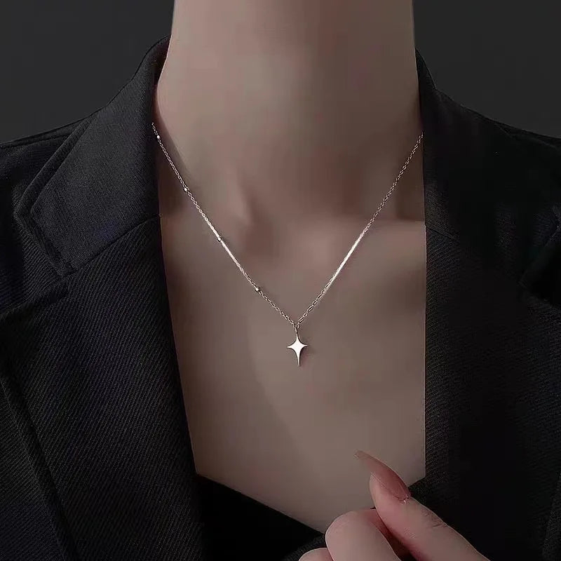 925 Sterling Silver Cross Necklace Star Asymmetric