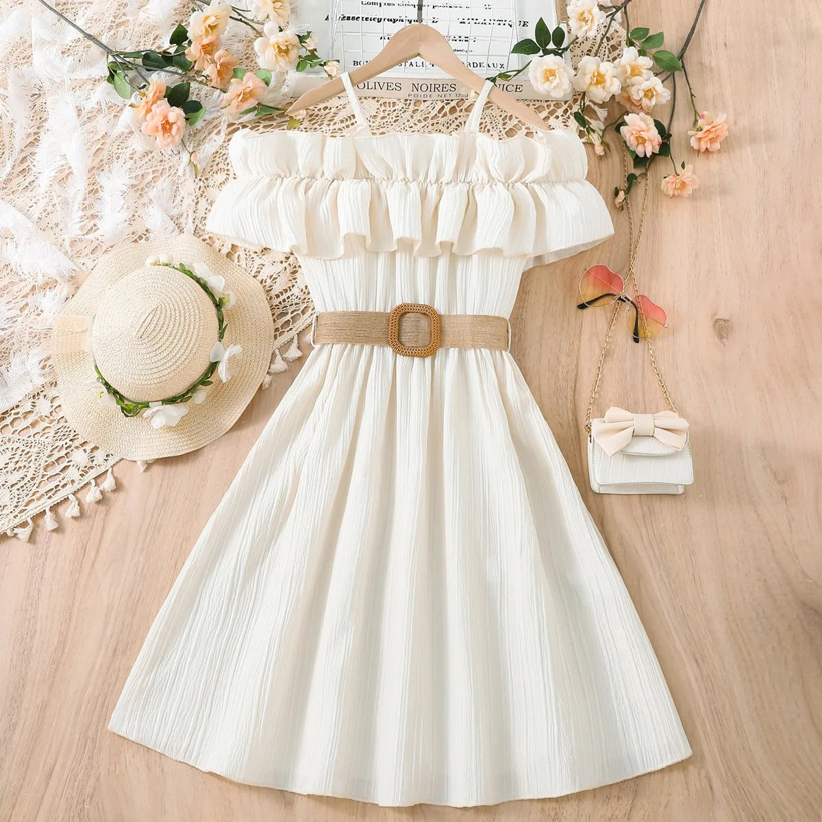 Dresses One-line Shoulder Strap Patchwork Lace Dress