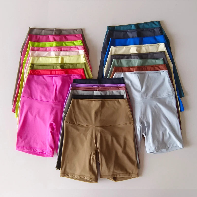 Solid Color Women Fitness Sports Short High Waist Yoga Short  Cycling Comprehensive Training Jog Squat Proof Internal Pockets