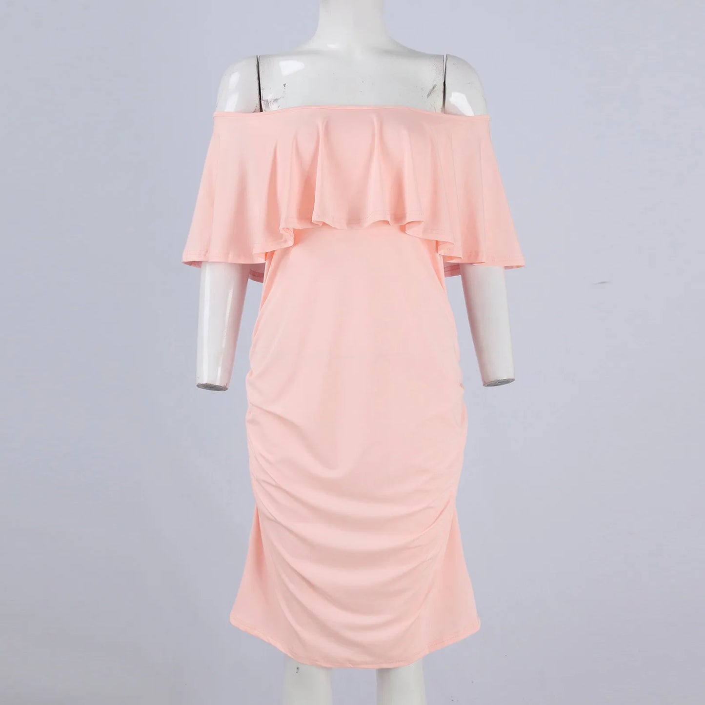 Pregnant Women Pregnancy Dress Fashion Short Sleeve Slash Neck Solid Ruffles Mama Dress Maternity Clothing Dresses