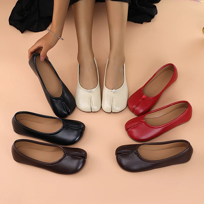 Women's Leather Toe Separator Loafers Flat Comfortable Slip-On Breathable Casual Shoes