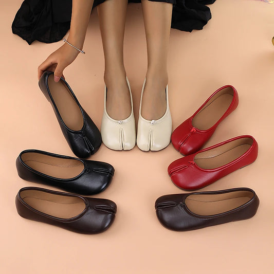 Women's Leather Toe Separator Loafers Flat Comfortable Slip-On Breathable Casual Shoes