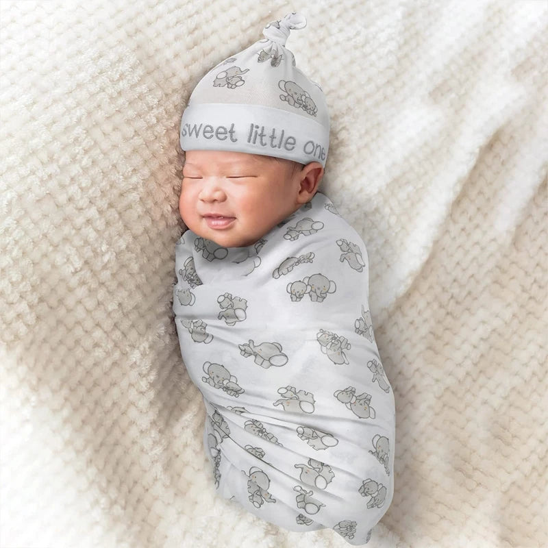 2pcs Newborn Baby Microfiber Swaddle Wrap with Beanie