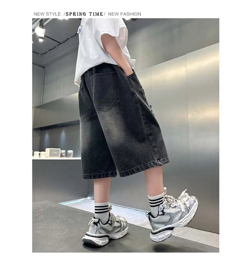 Boys Denim Shorts with Star Pattern