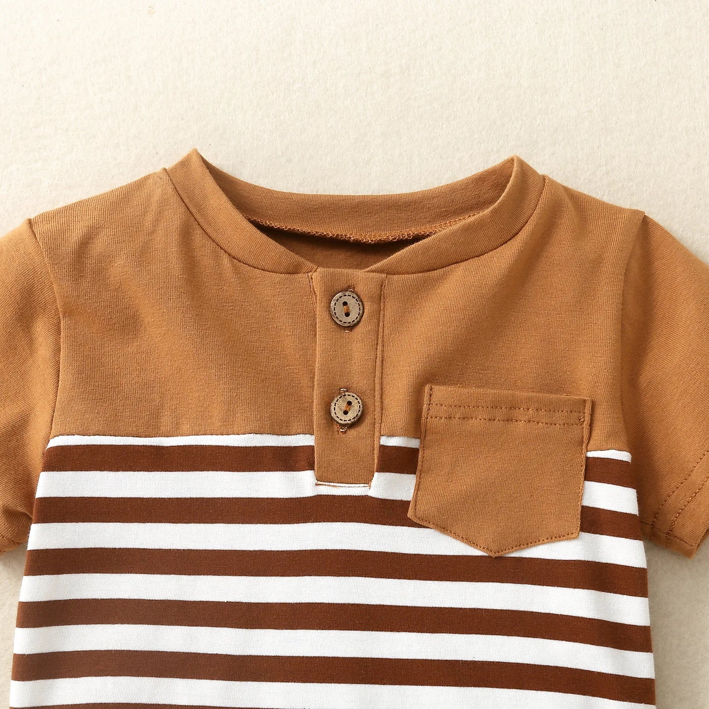 2PCS Spring and Summer Boy Short Sleeve Open Collar Spliced Shirt Decorative Drawstring Shorts Skin Friendly Cotton Shirt