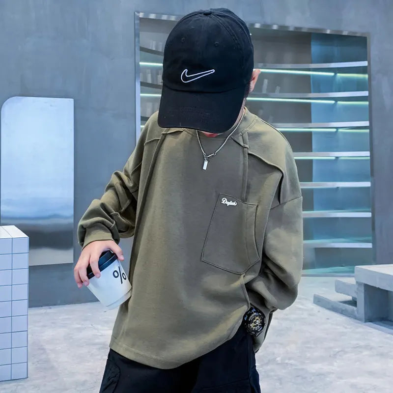 New Boys Sweatshirts 8 10 12 14Years Old Children Pullover Cotton Long Sleeve Korean Clothes Spring Fall Casual Sweatshirts Tops