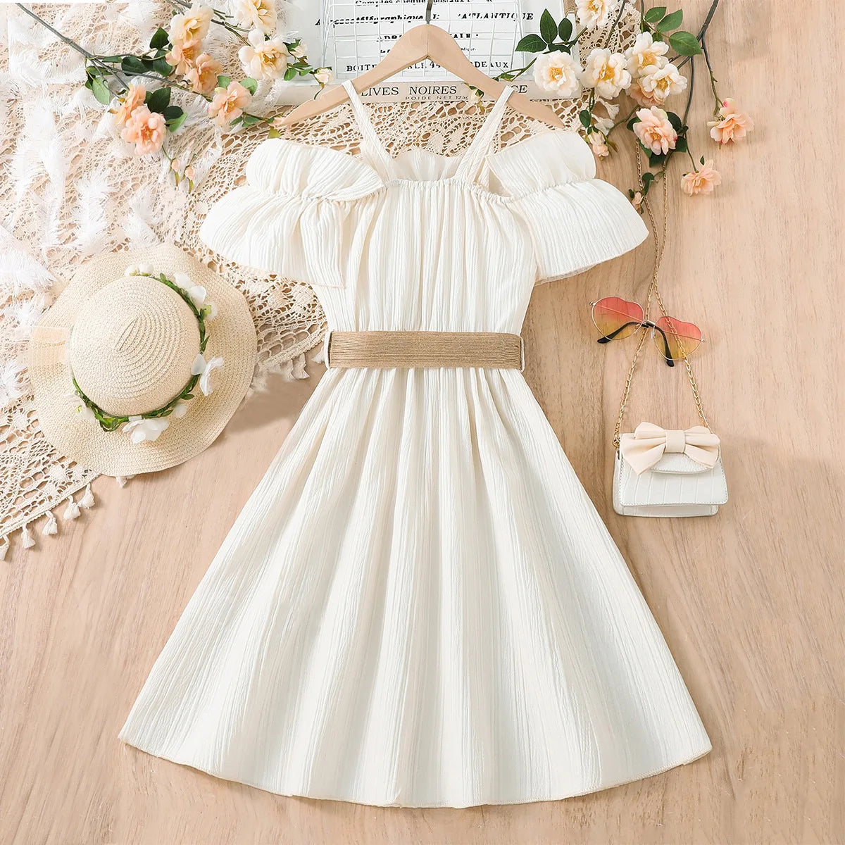 Dresses One-line Shoulder Strap Patchwork Lace Dress