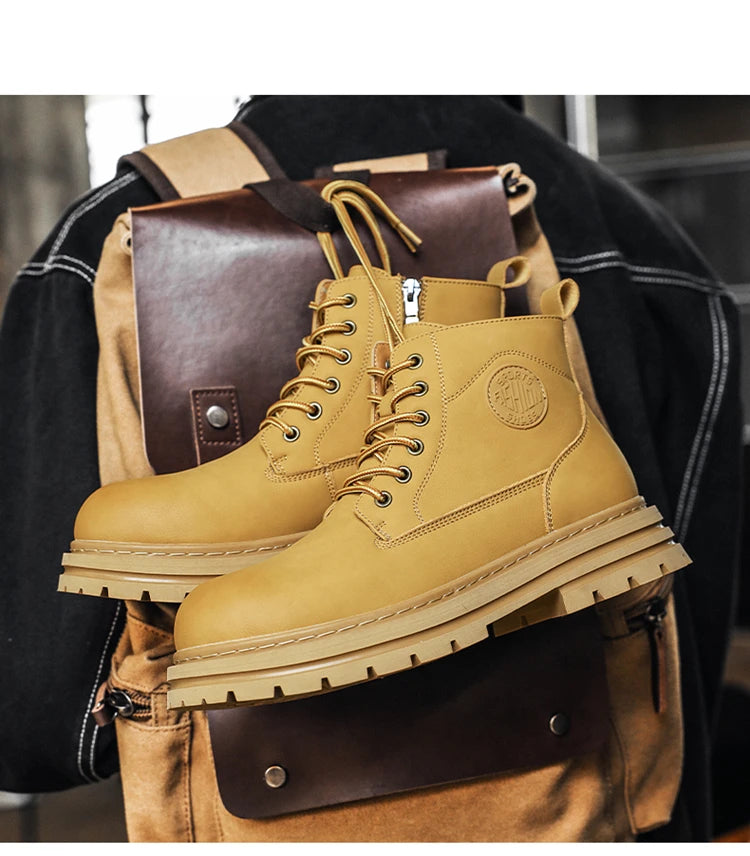 New autumn and winter men's boots rain boots high-top fashion side zipper motorcycle boots men's outdoor warm booties lacing 46