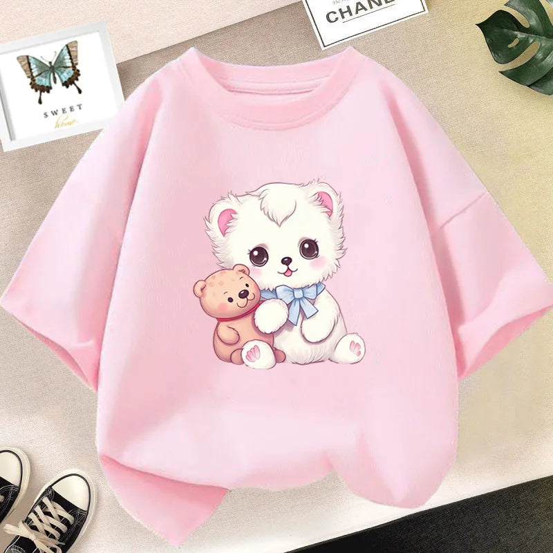 Cat Girls T Shirt Clothes Girls Animal Children T-Shirt Kids Summer Cat Lively Cute Funny Baby T Shirts Tops 2023