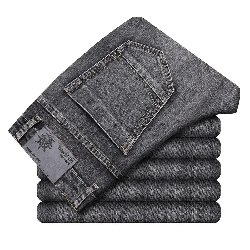 Men's Thin Denim Jeans Cotton Stretch Grey
