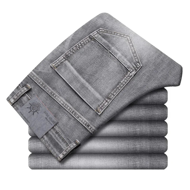 Men's Thin Denim Jeans Cotton Stretch Grey