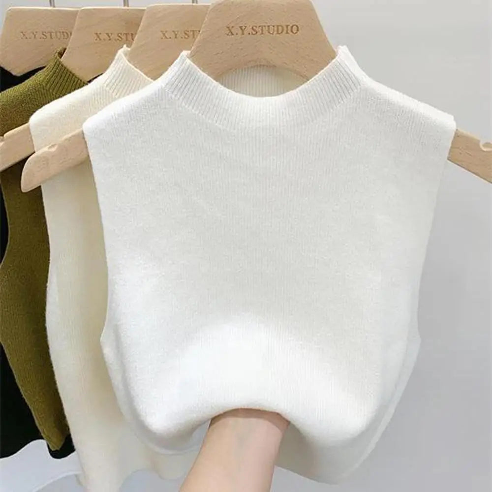 Vest Tank Top Half-turtleneck Knitt Cropped Camisole