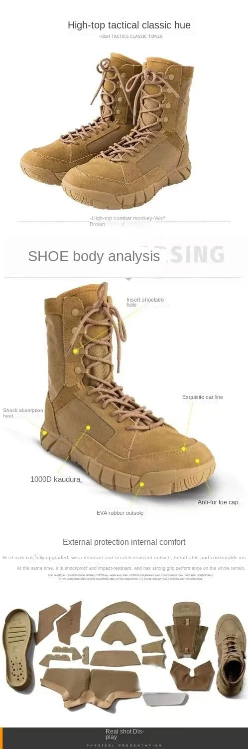 Man Lightweight Tactical Boots Combat Anti-Collision Training Lace Up Waterproof Outdoor Hiking Breathable Shoe