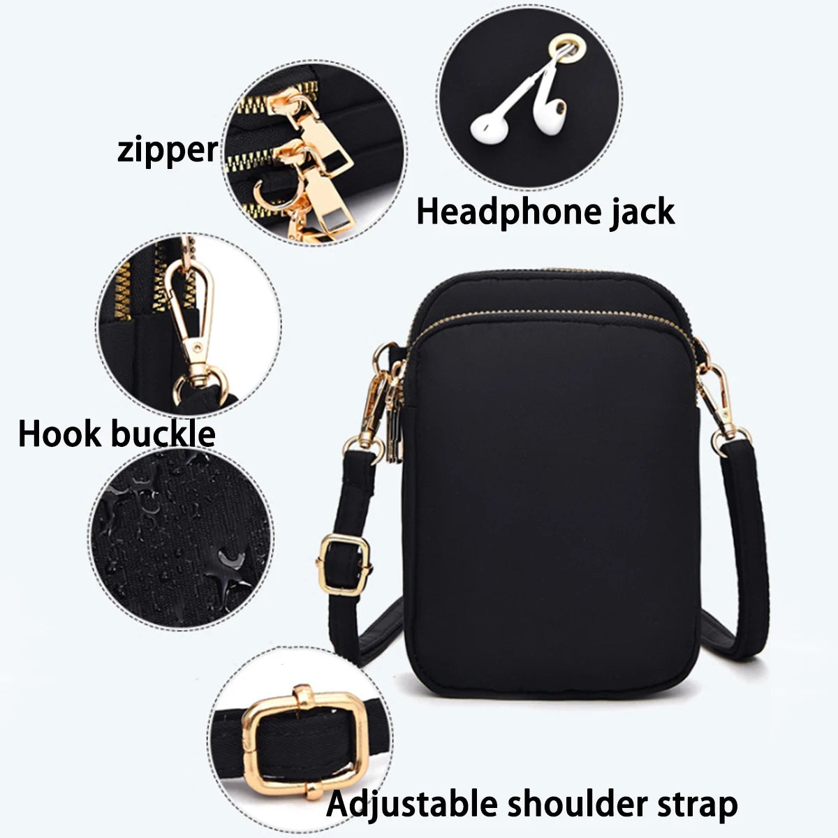 Light Luxury Mobile Phone Bag, Vertical Wallet, Lightweight, Large Capacity, 3-Layer Storage, Crossbody Single-Shoulder Bag