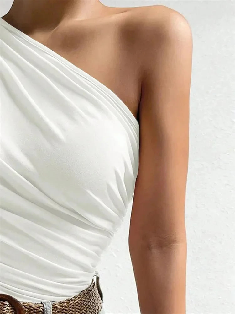 One Shoulder Pleated Tank Top
