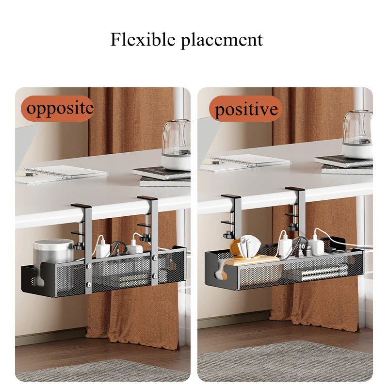 No Drilling  Under Desk Cable Management With Clamp Retractable Power Strip Cord Holder