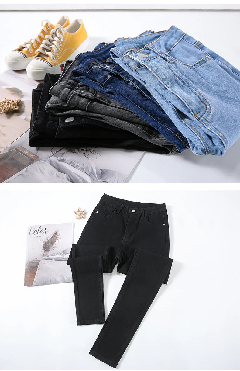 2024 New Sexy Skinny Jeans Women Hip Lift Stretch Pencil Denim Pants Casual Soft Slim Female Trousers Black Gray Blue